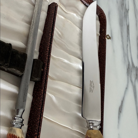 Vintage Cooper Bros & Sons Sheffield England Stag Antler Handle Carving Set; 3pc - Picture 10 of 15